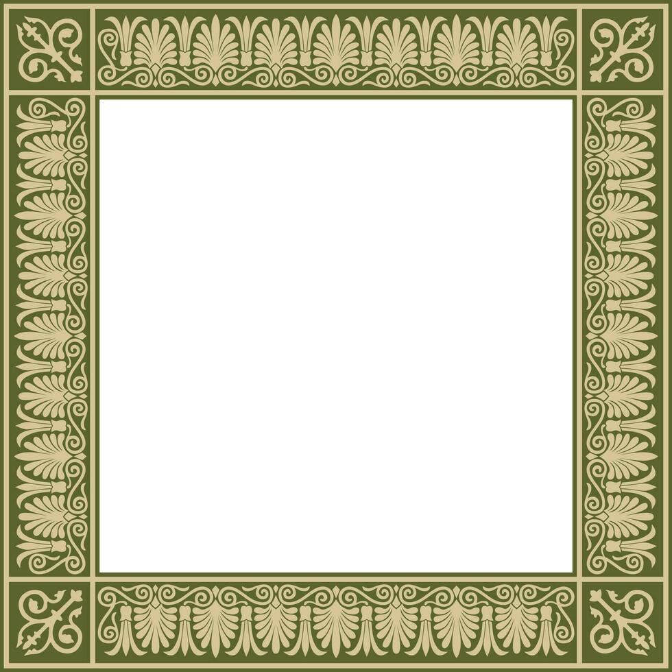 Vector golden and green square classic greek ornament. European ornament. Border, frame Ancient Greece, Roman Empire..