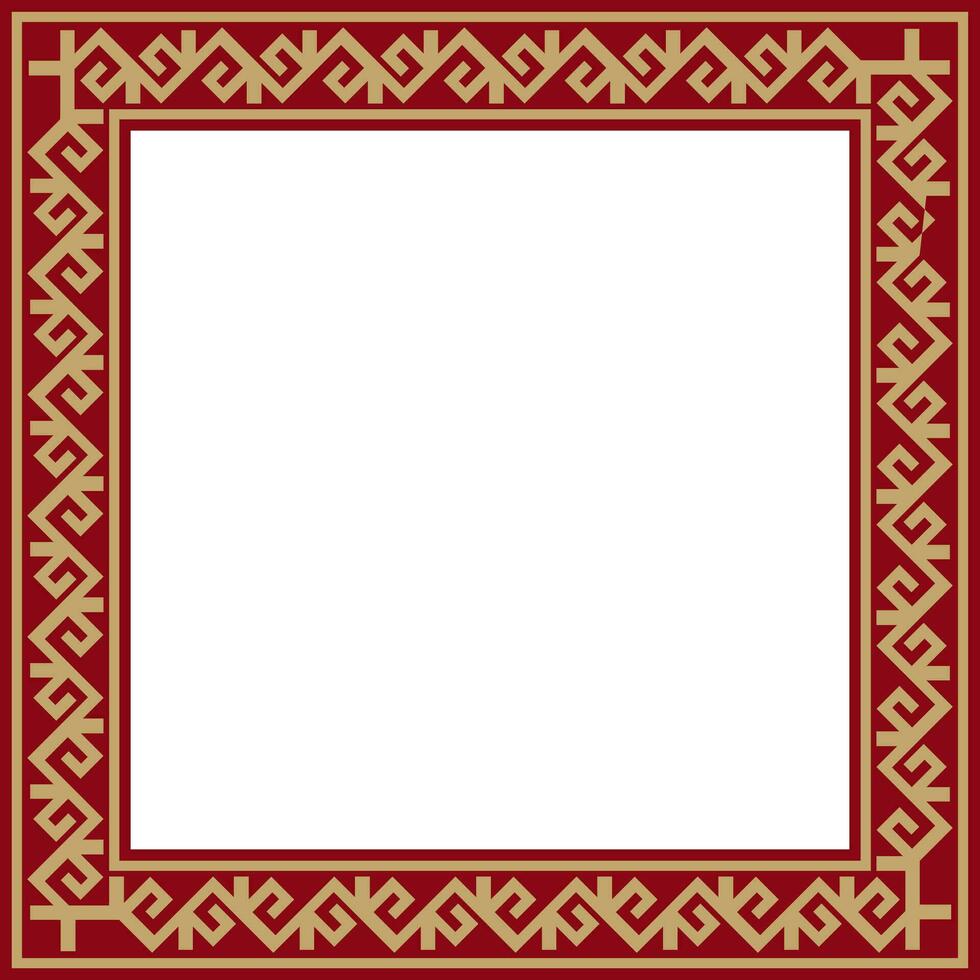 vector rojo con oro cuadrado kazakh nacional ornamento. étnico modelo de el pueblos de el genial estepa, .mongoles, kirguís, kalmyks, entierros. cuadrado marco borde.