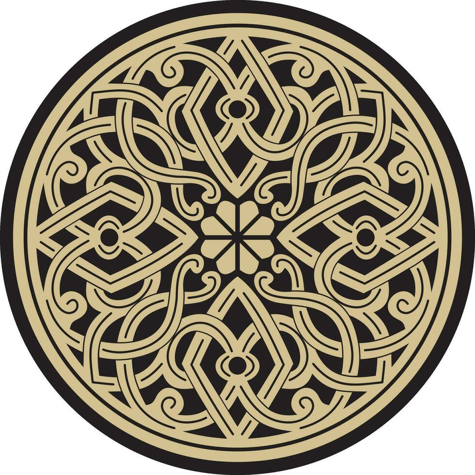 Vector gold and black round ancient Byzantine ornament. Classical circle of the Eastern Roman Empire, Greece. Pattern motifs of Constantinople