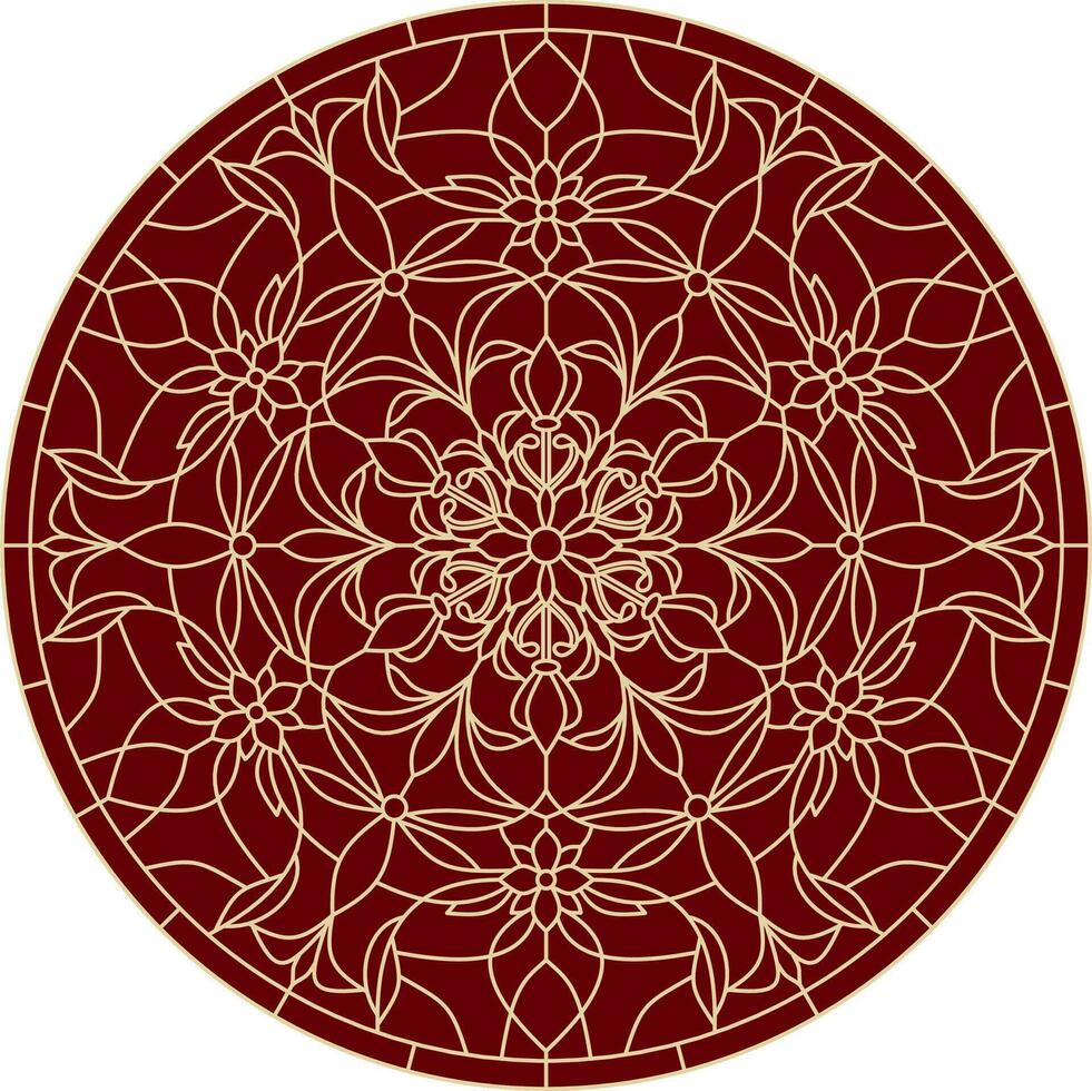 Vector classic colored round ornament. Red pattern in a circle. Drawing of Greece and Ancient Rome. Flower drawing