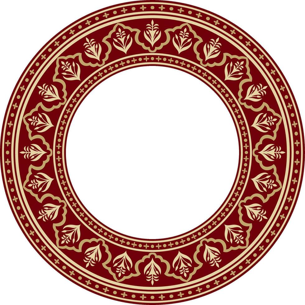 Vector round national red and black ornament of ancient Persia. Iranian ethnic circle, ring, border, frame..