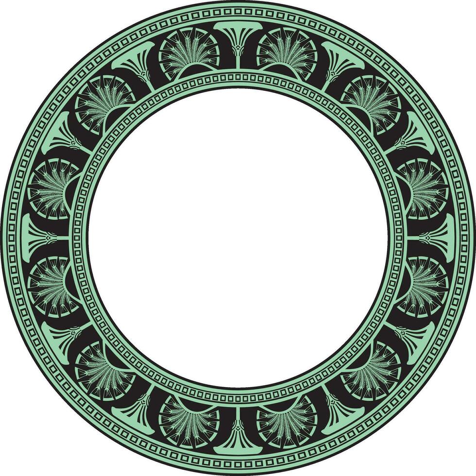 Vector green seamless round Egyptian ornament. Infinite circle, ring, border, Ancient Egypt frame