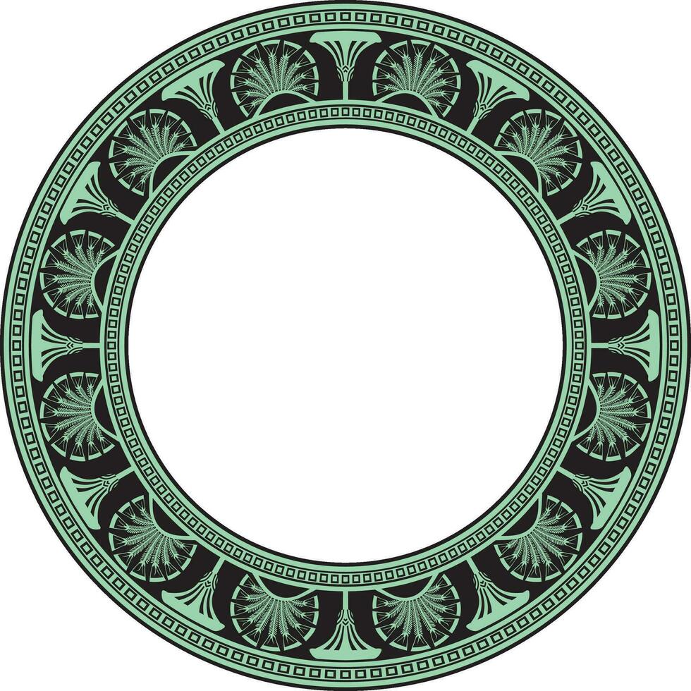 Vector green seamless round Egyptian ornament. Infinite circle, ring, border, Ancient Egypt frame