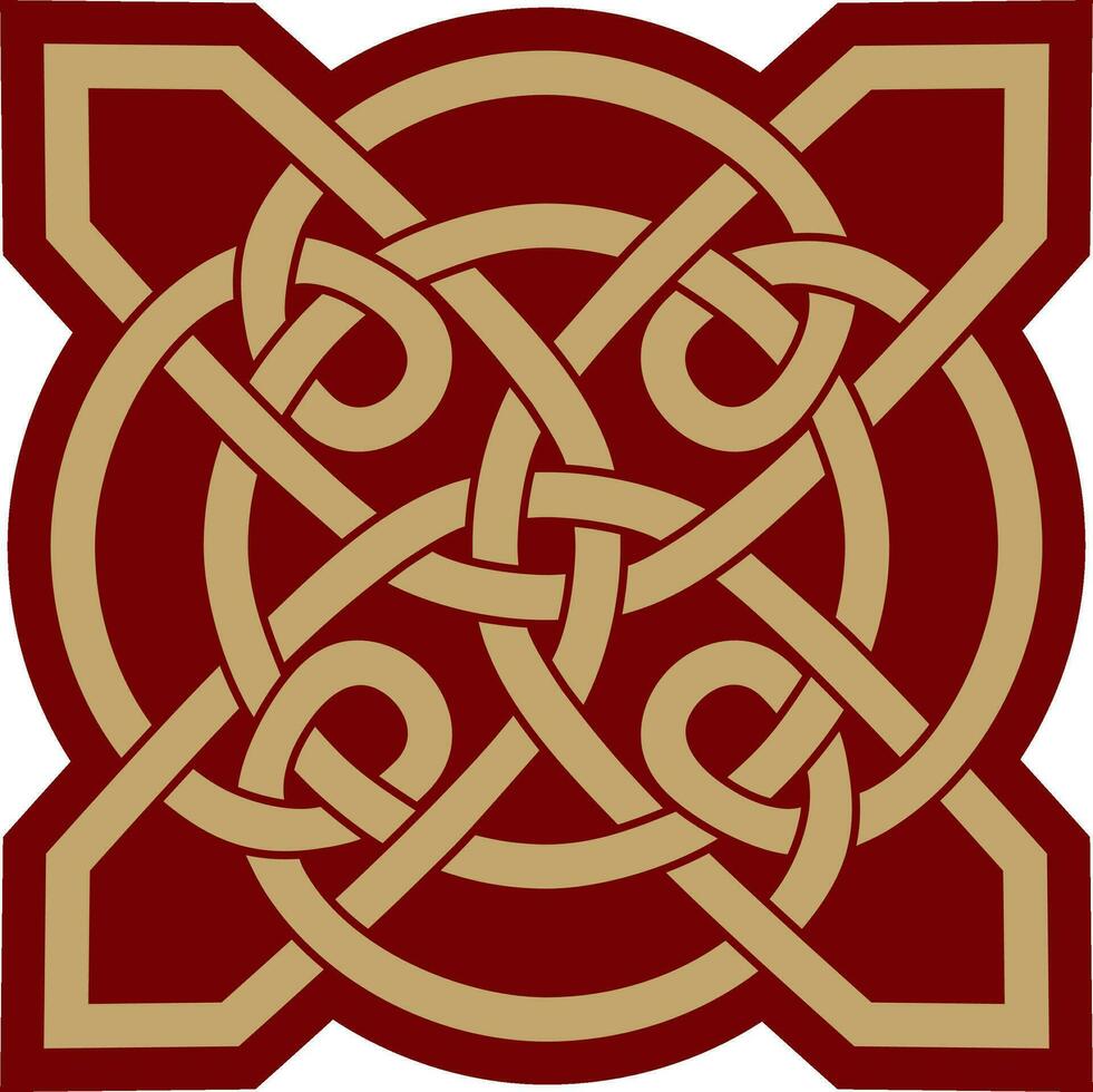 Vector gold and red celtic knot. Ornament of ancient European peoples. The sign and symbol of the Irish, Scots, Britons, Franks