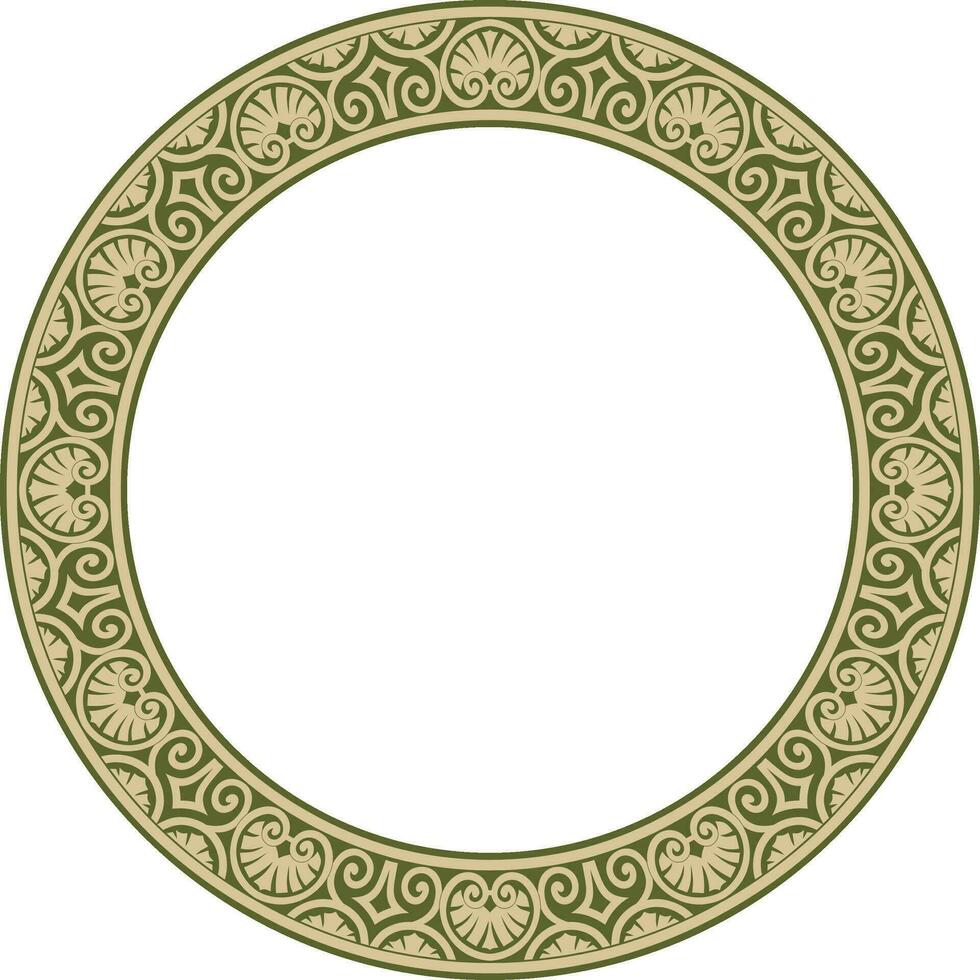 Vector gold and green round classic renaissance ornament. Circle, ring european border, revival style frame..