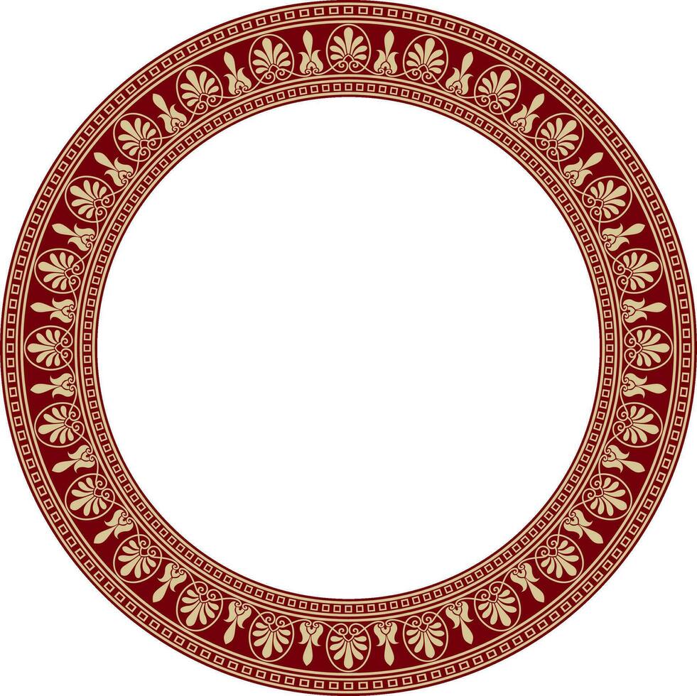 Vector gold and red round classical Greek ornament. European ornament. Border, frame, circle, ring Ancient Greece, Roman Empire..