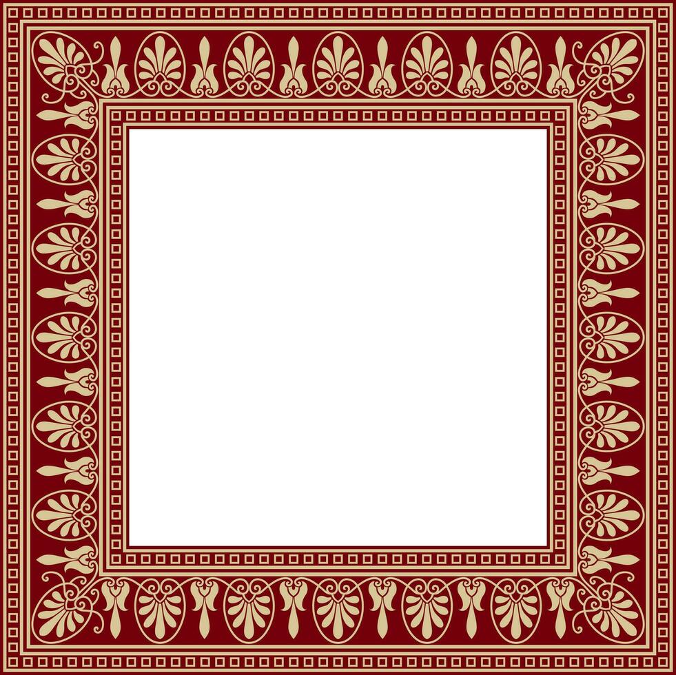 Vector gold and red square classical Greek ornament. European ornament. Border, frame Ancient Greece, Roman Empire..