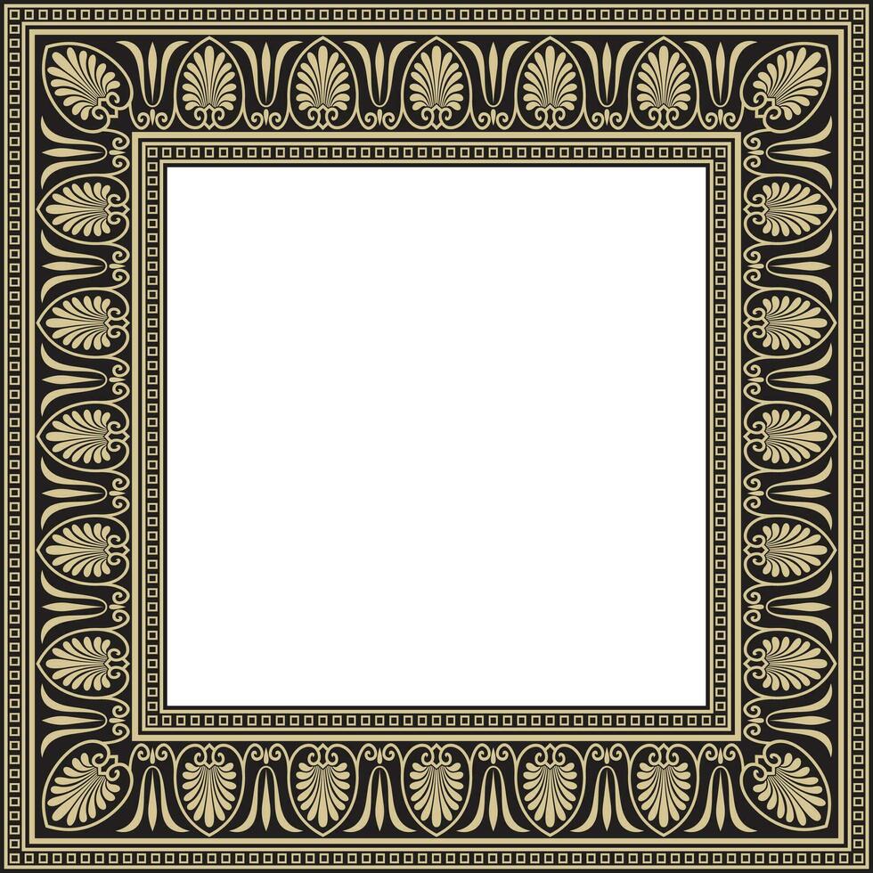 Vector gold and black square classical Greek ornament. European ornament. Border, frame Ancient Greece, Roman Empire..