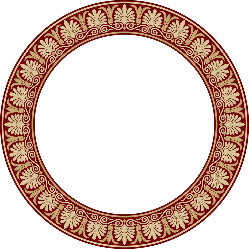 Vector gold and red round classical Greek ornament. European ornament. Border, frame, circle, ring Ancient Greece, Roman Empire..