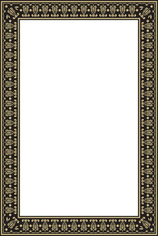 Vector square gold with black Indian national ornament. Ethnic plant border. Flowers frame. Poppies and leaves..