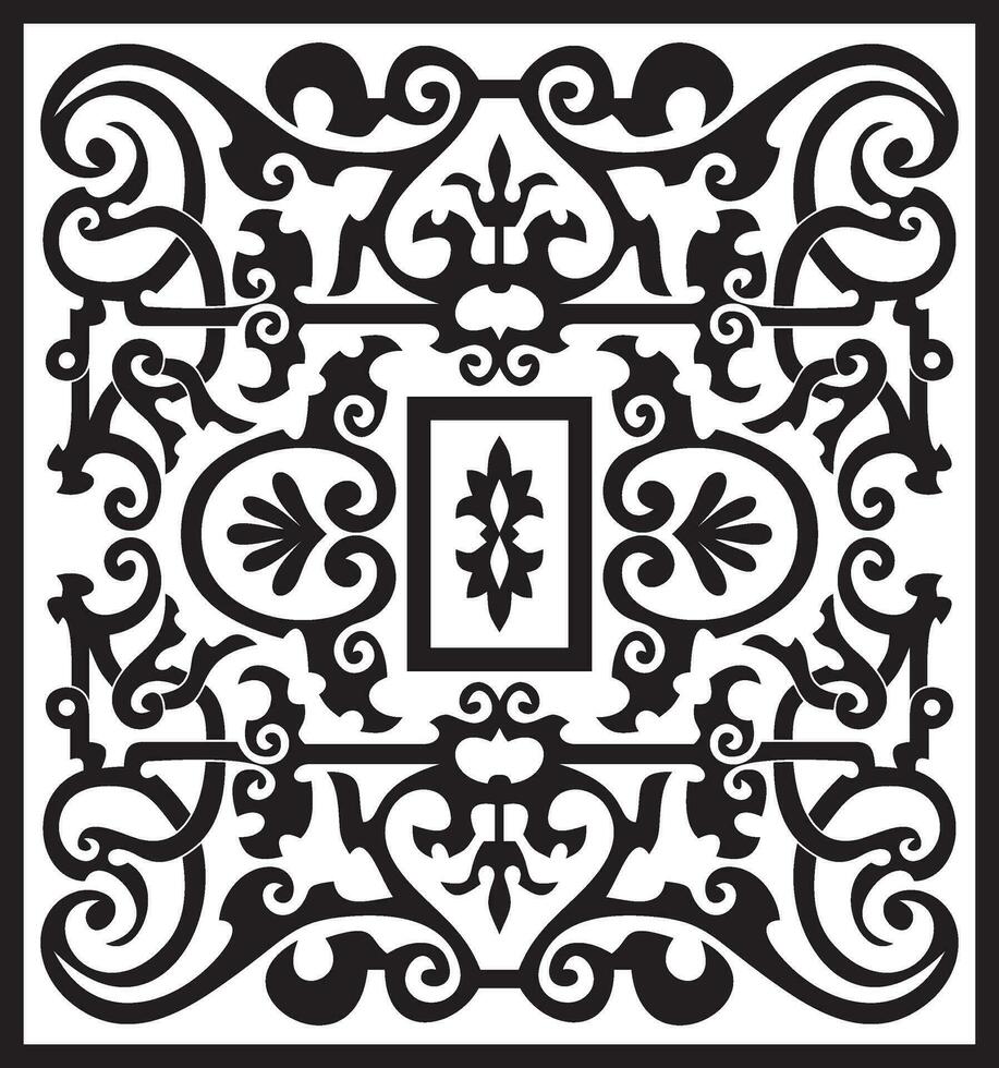 Vector square monochrome black ornament of ancient Rome. Roman classical European pattern, tile