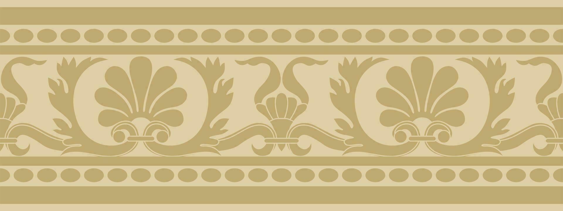 Vector gold seamless classic renaissance ornament. Endless european border, revival style frame