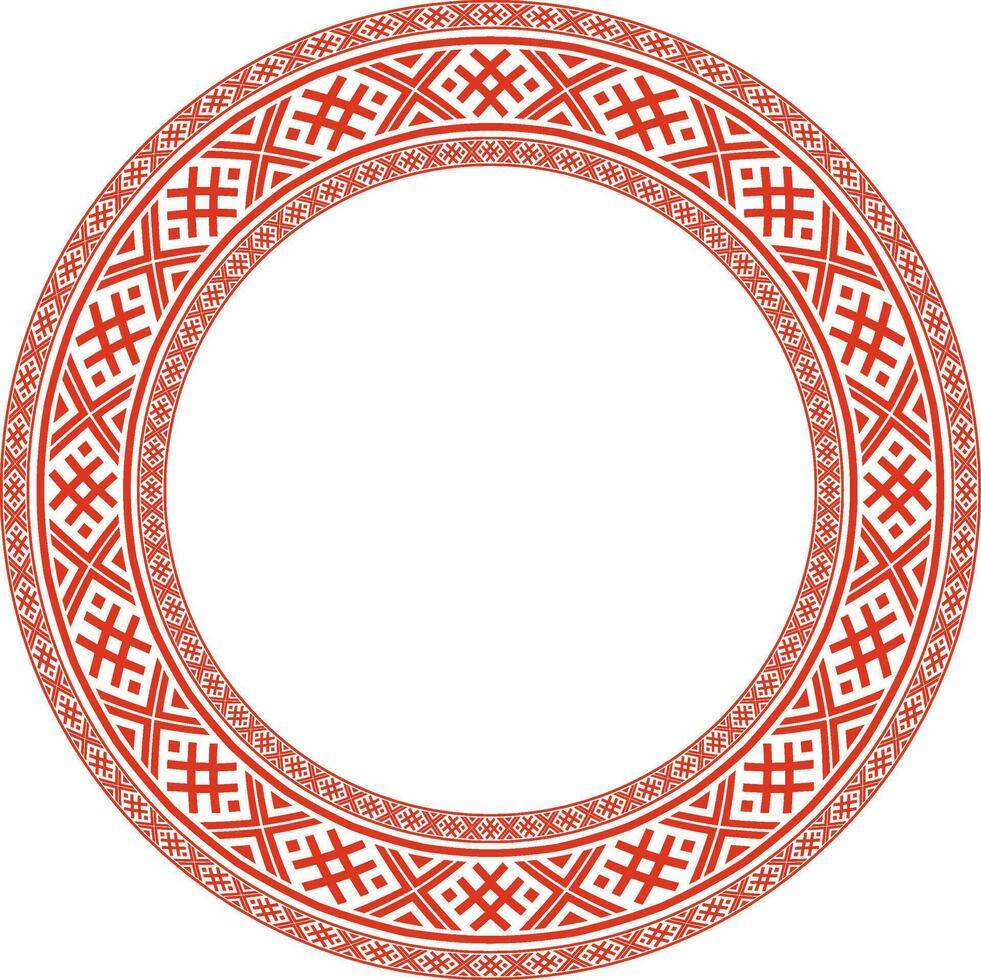 Vector red round Belarusian national ornament. Ethnic endless color border, Slavic peoples frame