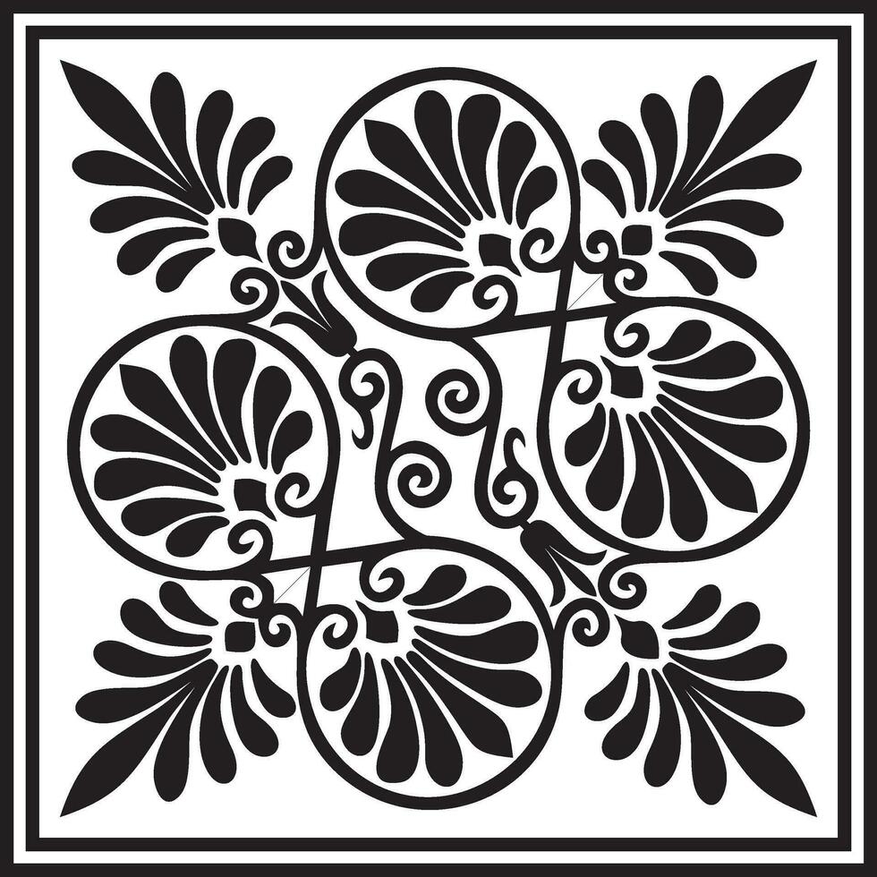 Vector black monochrome square ornament of ancient Greece. Classic tile
