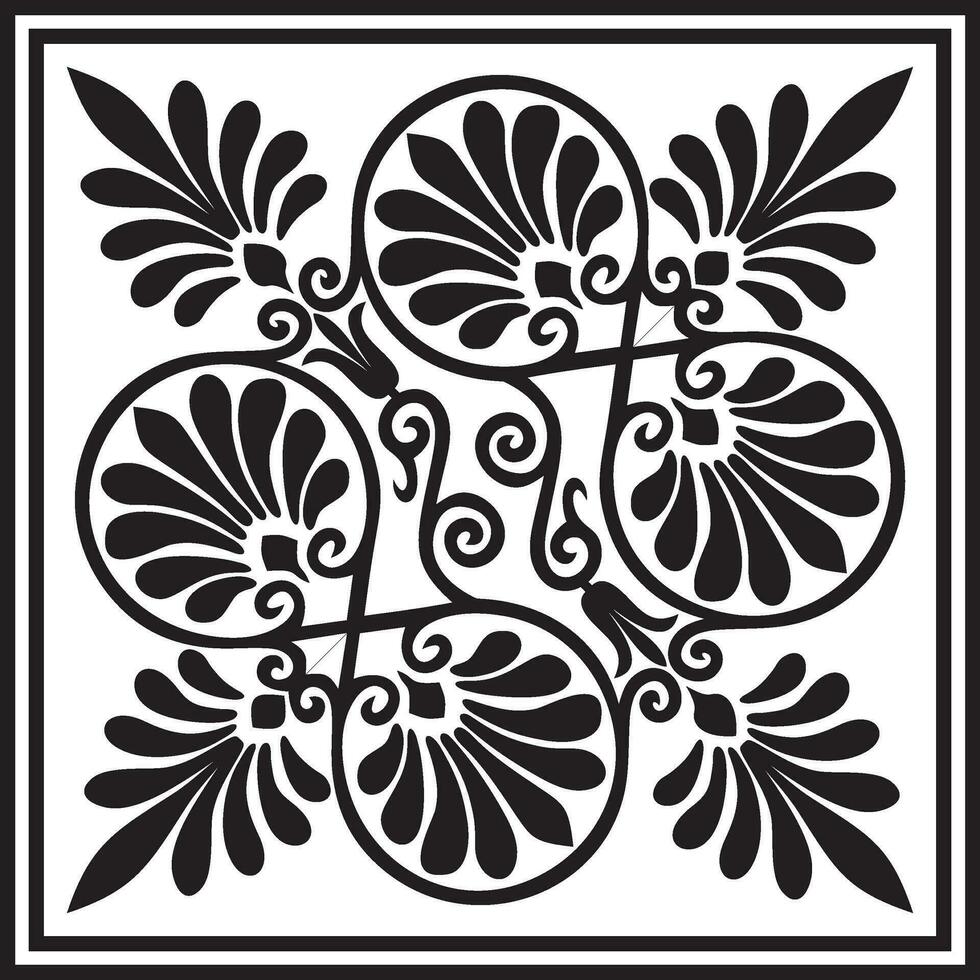 Vector black monochrome square ornament of ancient Greece. Classic tile pattern of the Roman Empire