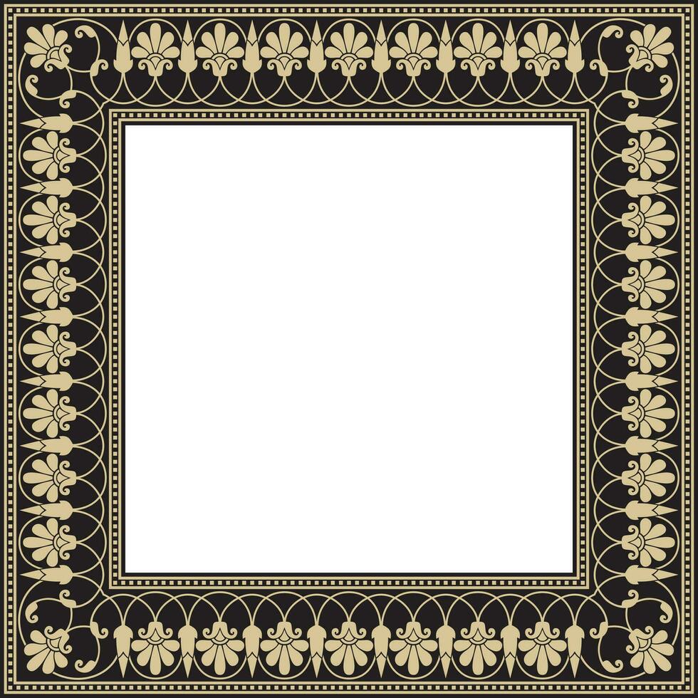 Vector gold and black square classic greek meander ornament. Pattern of ancient Greece. Border, frame of the Roman Empire..
