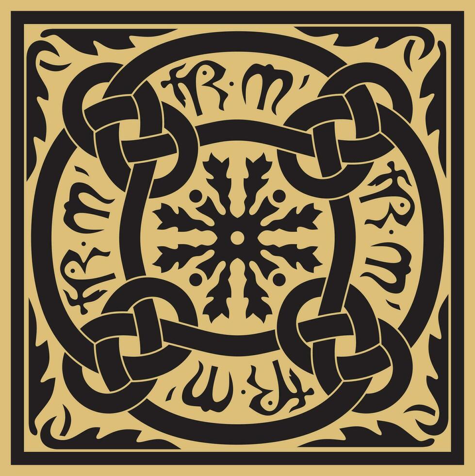 vector oro cuadrado clásico europeo nacional ornamento. étnico modelo de el románico pueblos losas de antiguo Grecia, romano imperio