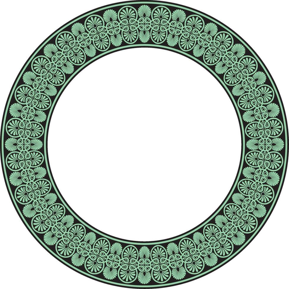 Vector green with black round ornament ring of ancient Greece. Classic pattern frame border Roman Empire