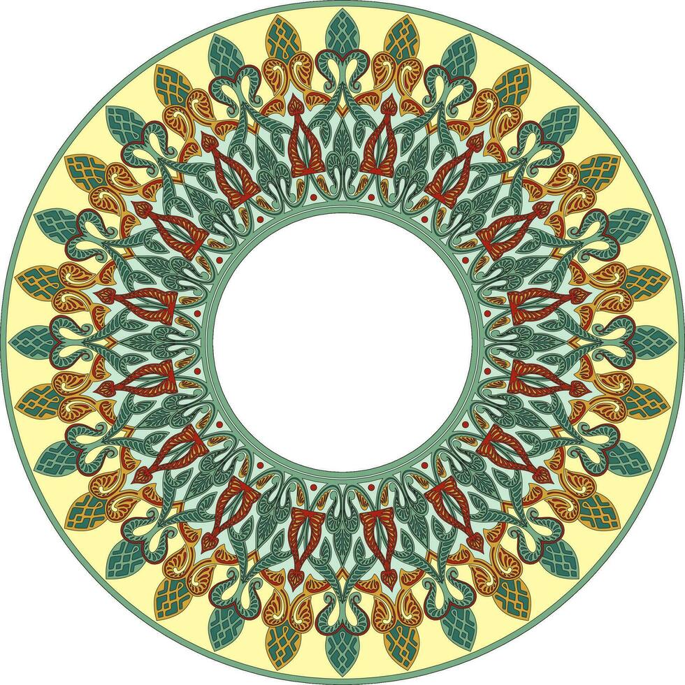 Vector colored round oriental ornament. Arabic patterned circle of Iran, Iraq, Turkey, Syria. Persian frame, border