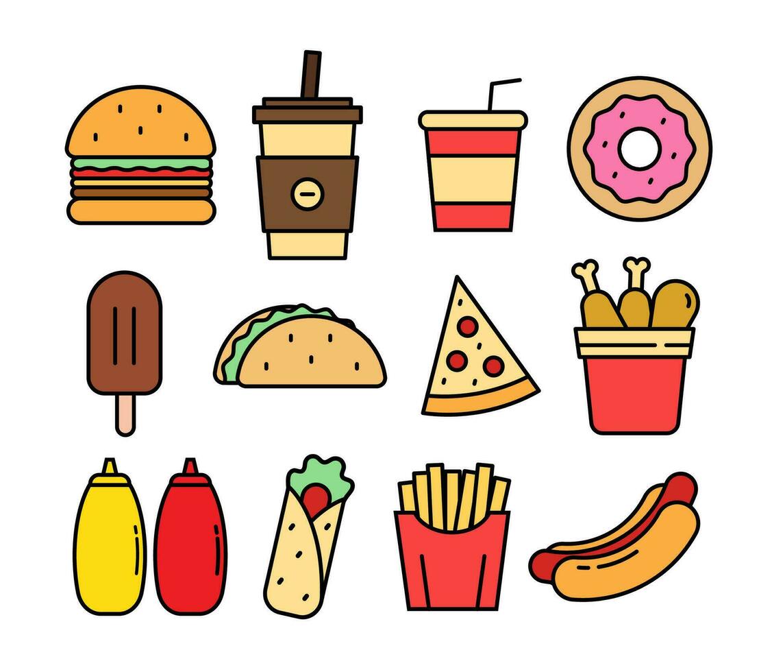 Fast food flat design, restaurant menu sign. Vector illustration