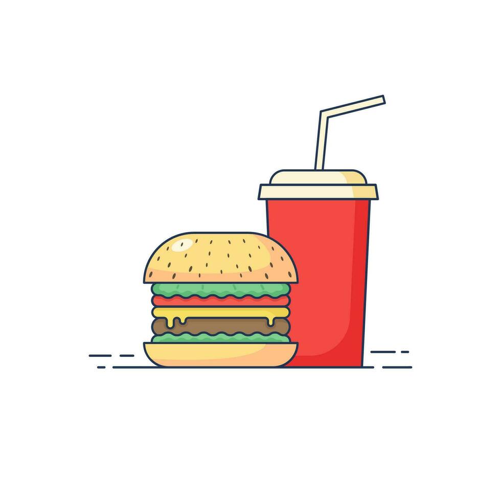 Burger and drink flat design. Vector illustration