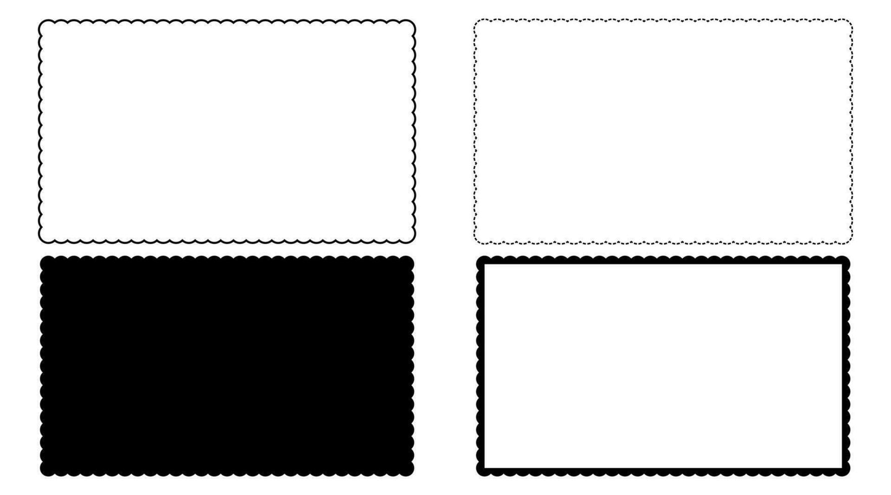 black white rectangular scalloped frame set vector