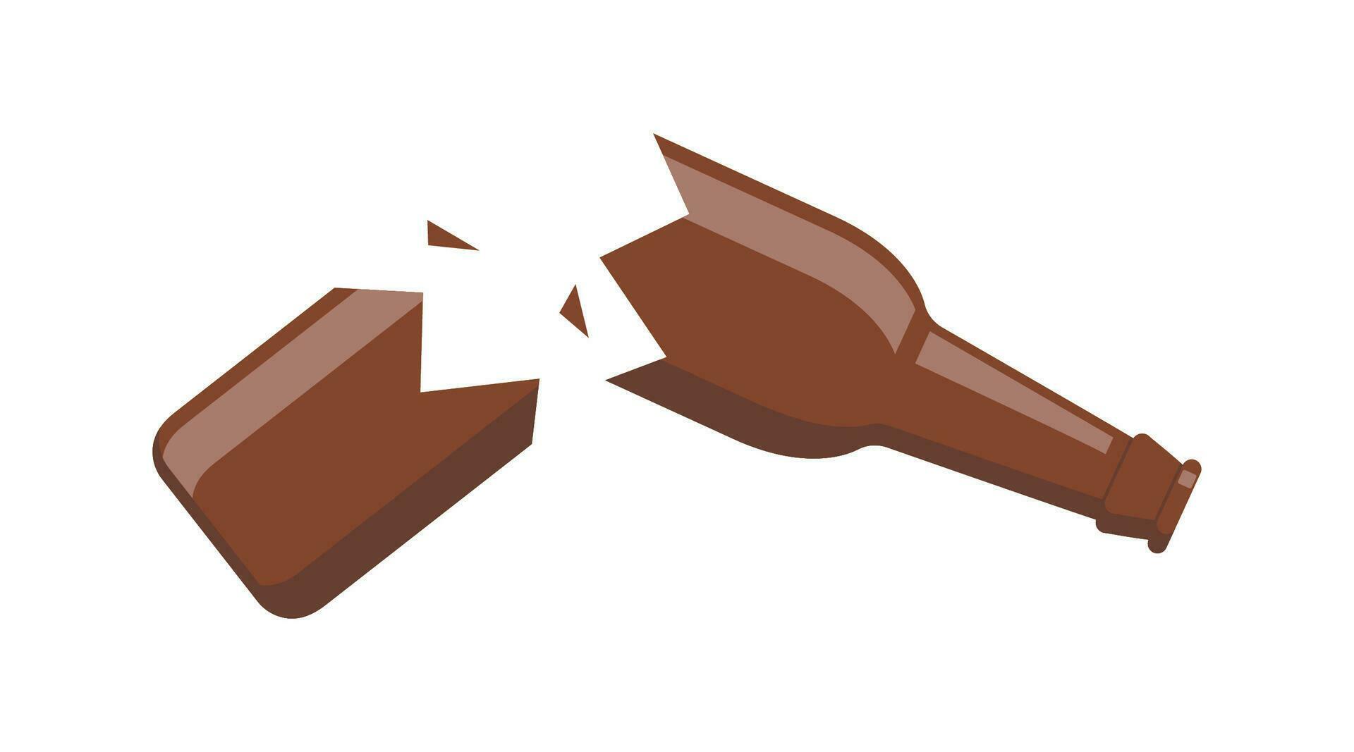 Broken beer bottle. Bottle broken into two halves. Broken, cracked