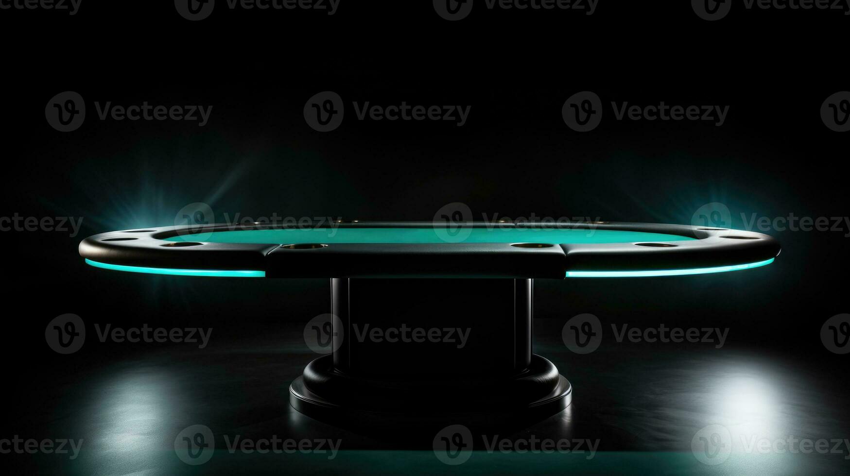 Empty gambling table. Light effect. Empty poker table on black photo
