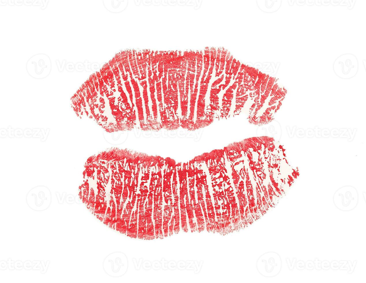 Red lips kiss print on white photo