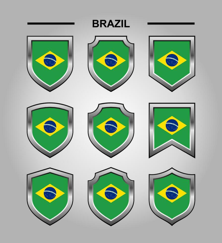 Brasil nacional emblemas bandera con lujo proteger vector