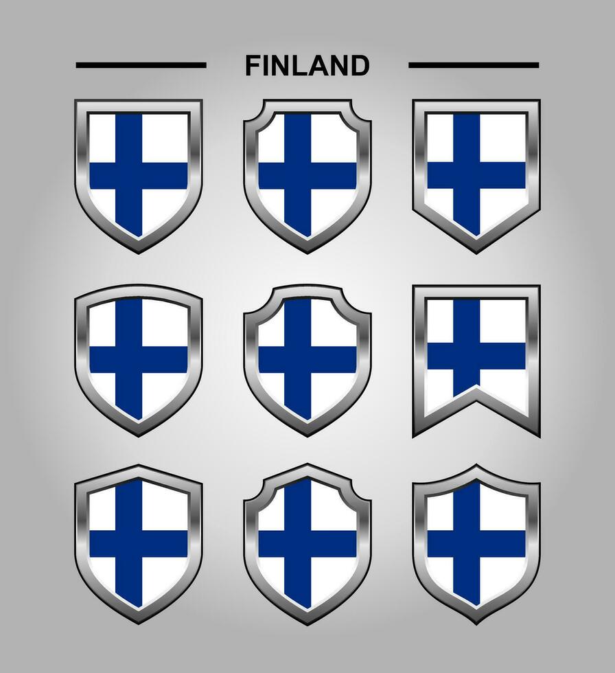 Finland National Emblems Flag with Luxury Shield vector