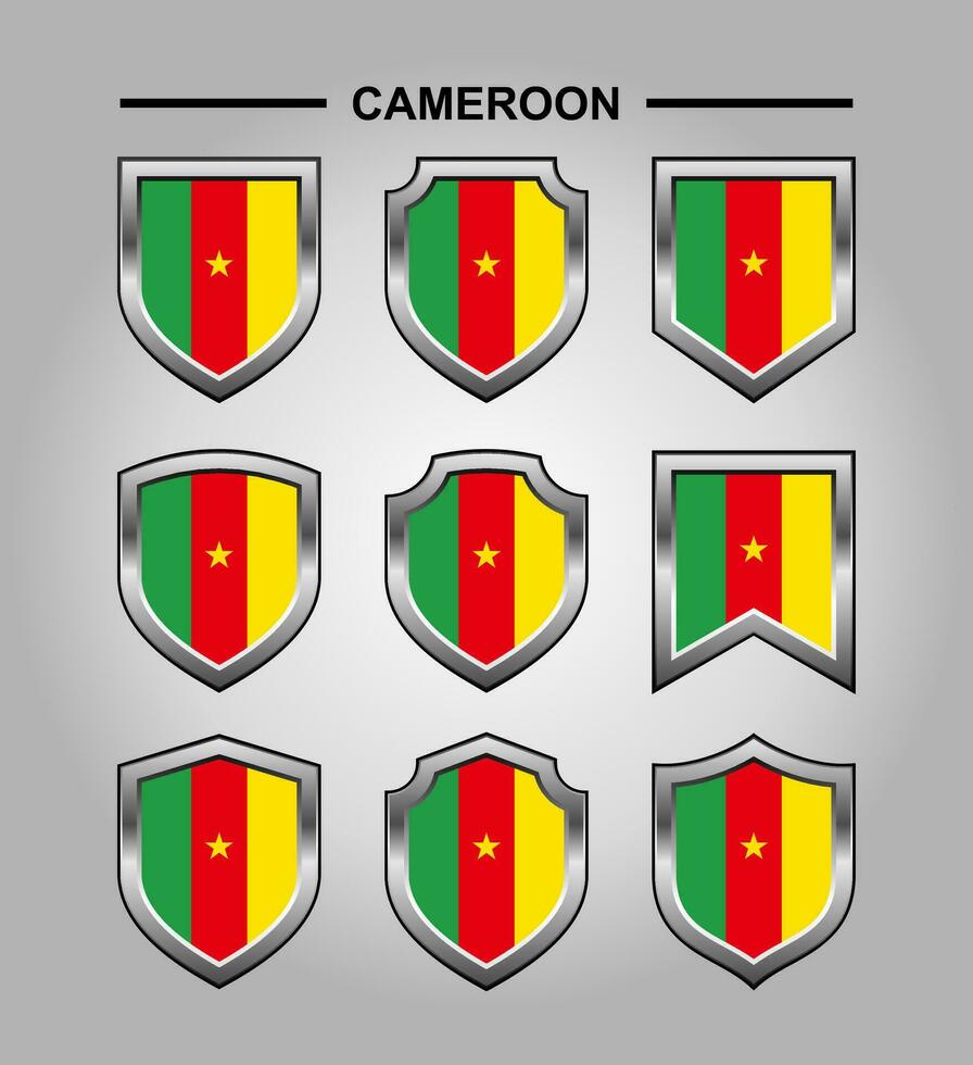 Cameroon National Emblems Flag with Luxury Shield vector