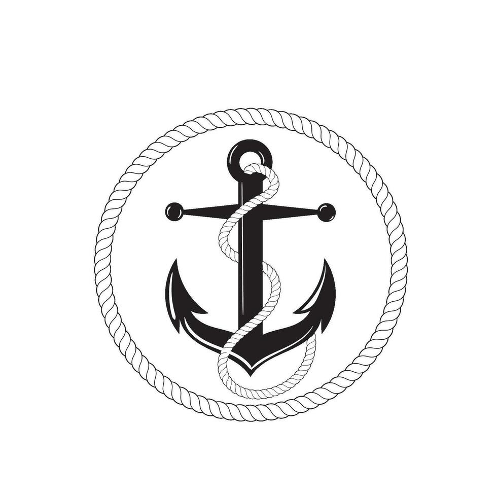 Anchor with rope in vintage monochrome style illustration vector