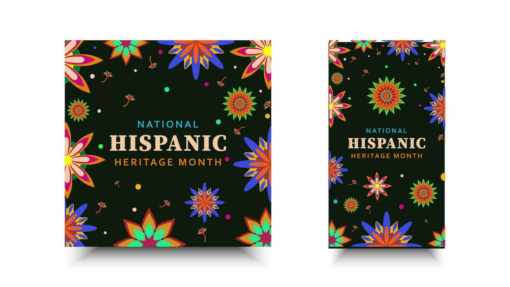 Hispanic heritage month. Abstract floral ornament social media design, retro style with text vector