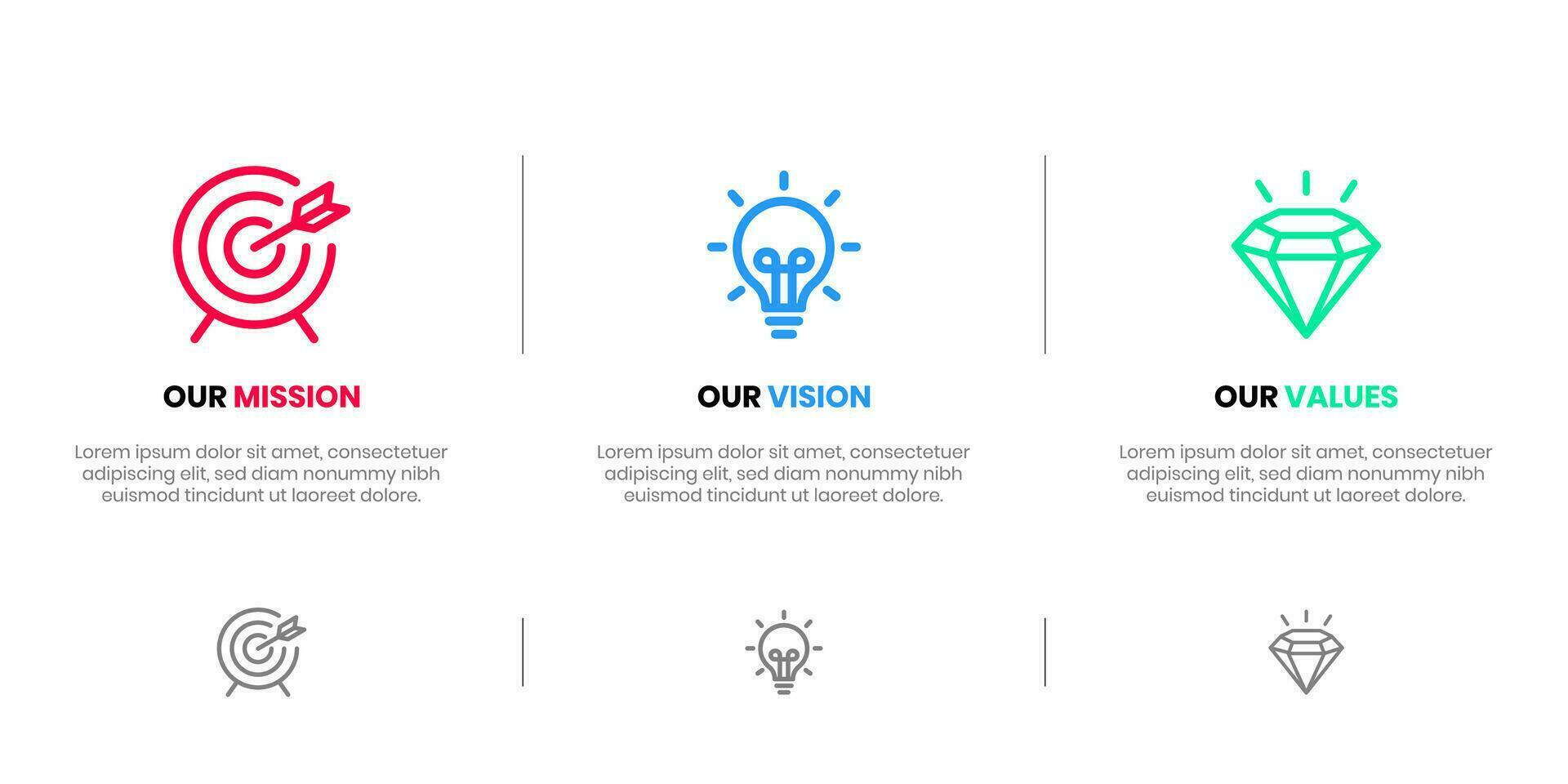 Mission Vision Values infographic Banner template. Company goal infographic design with  Modern flat icon design. vector illustration infographic icon design banner.