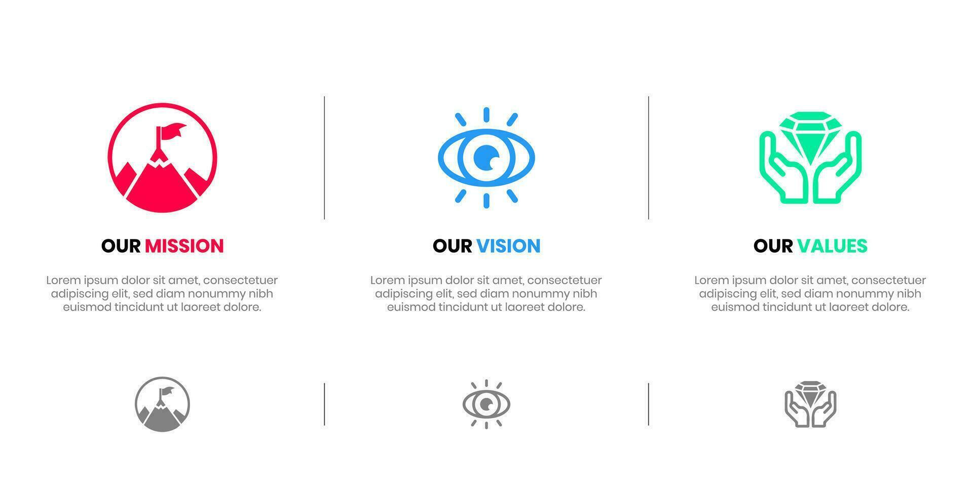 Mission Vision Values infographic Banner template. Company goal infographic design with  Modern flat icon design. vector illustration infographic icon design banner.