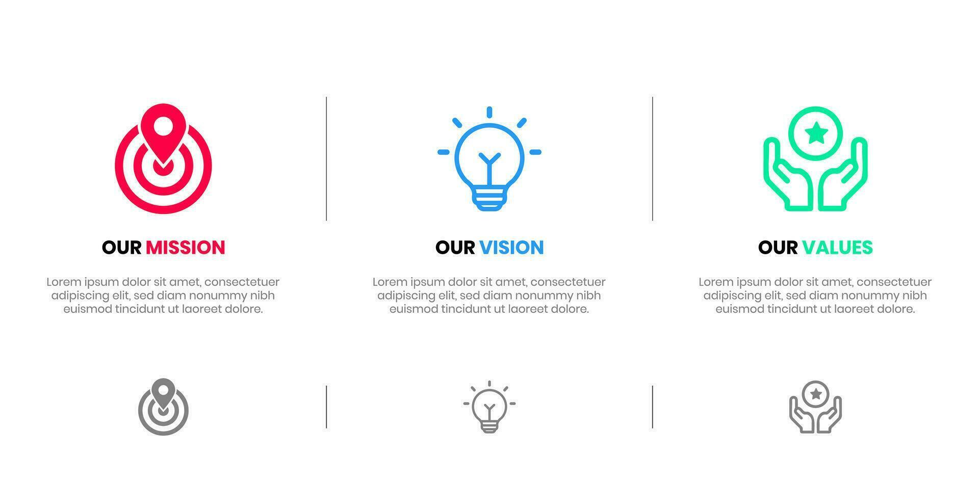 Mission Vision Values infographic Banner template. Company goal infographic design with  Modern flat icon design. vector illustration infographic icon design banner.