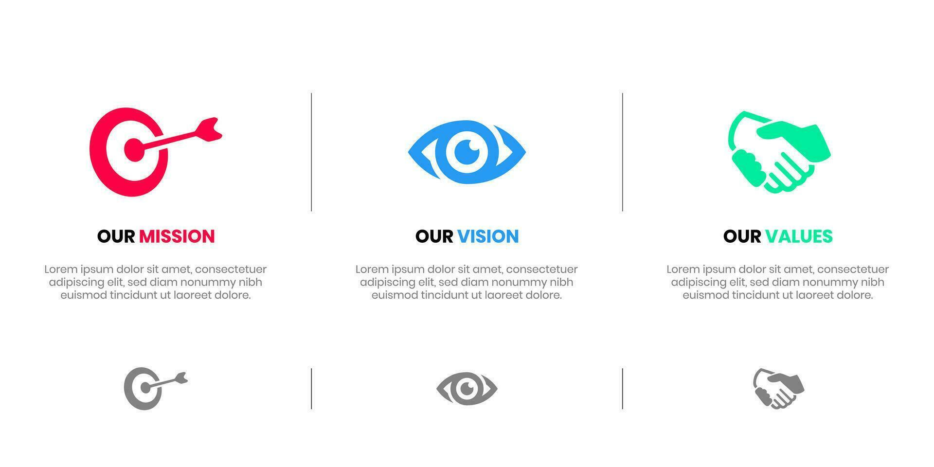 Mission Vision Values infographic Banner template. Company goal infographic design with  Modern flat icon design. vector illustration infographic icon design banner.