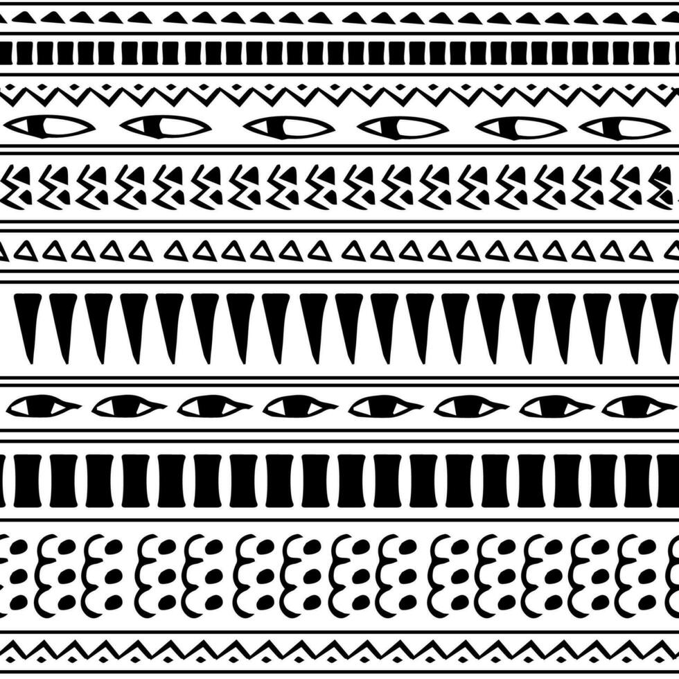 Black white hand drawn aztec ethnic seamless border pattern color like Egyptian hieroglyphs isolated on white background vector