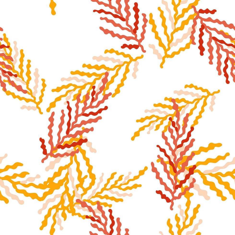Abstract seaweed backdrop. Organic fern leaves seamless pattern. Simple style botanical background. vector