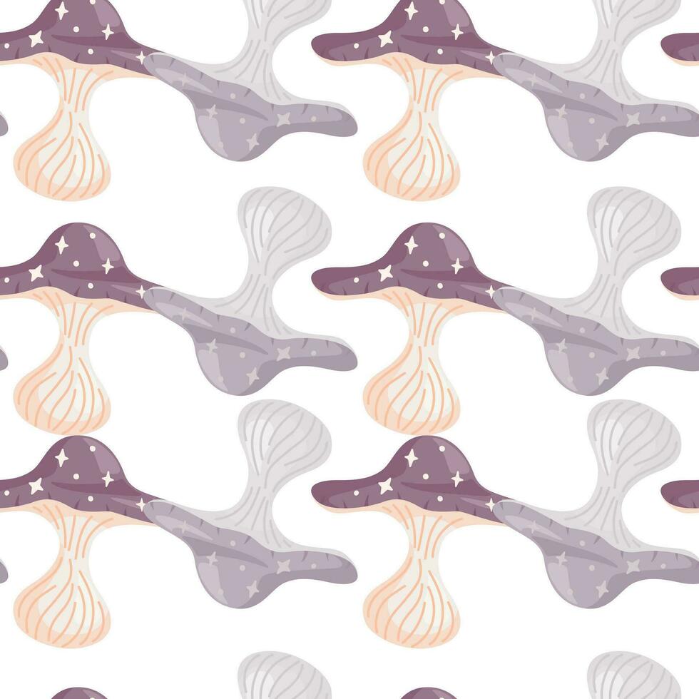 Hand drawn psychedelic mushrooms seamless pattern. Magical fly agaric wallpaper. vector