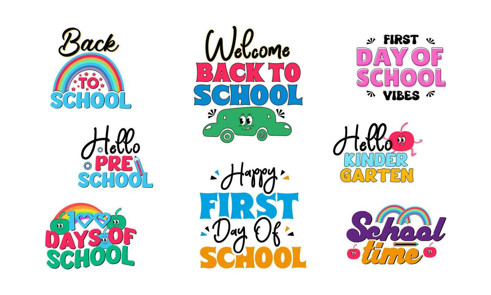 Hand Drawn retro back to school quote bundle set vector