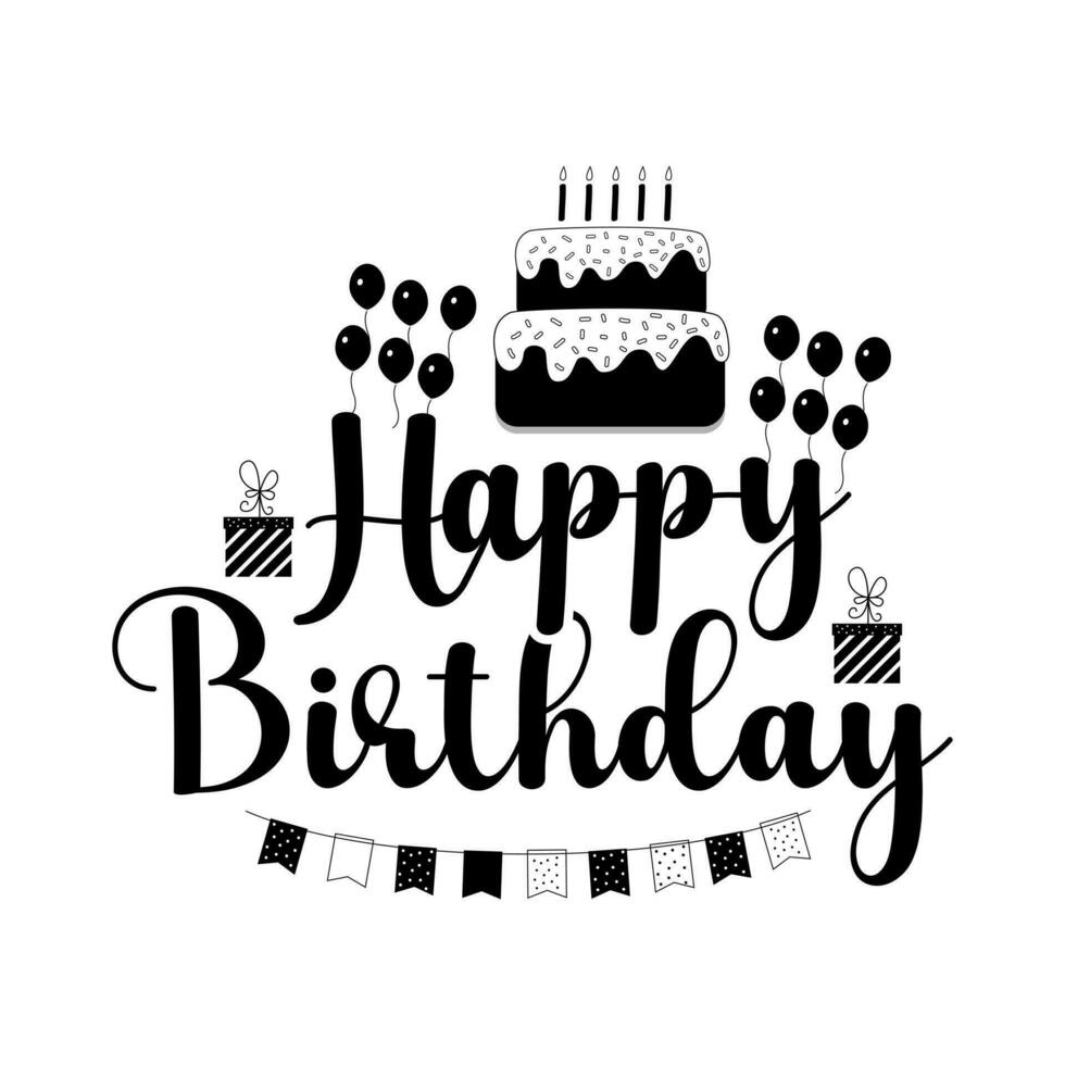 Hand drawn black and white birthday greeting card banner design vector