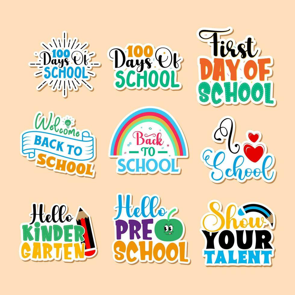 Back to school lettering sticker bundle set vector