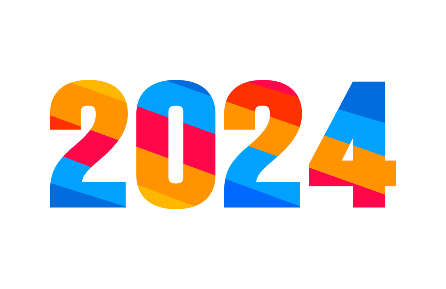 2024 Happy New Year colorful Text logo typography design concept. Xmas greetings with 2024 numbers in the form of colored stained glass. Art design template 2024. calligraphy Vector illustration. png