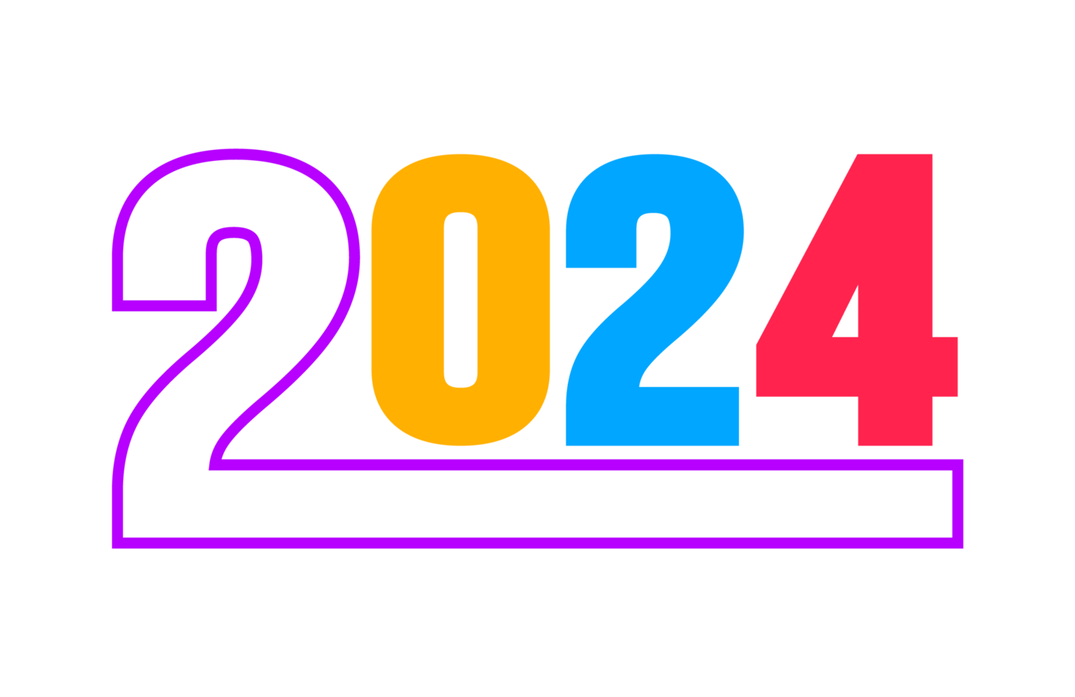 2024 Happy New Year colorful Text logo typography design concept. Xmas greetings with 2024 numbers in the form of colored stained glass. Art design template 2024. calligraphy Vector illustration. png