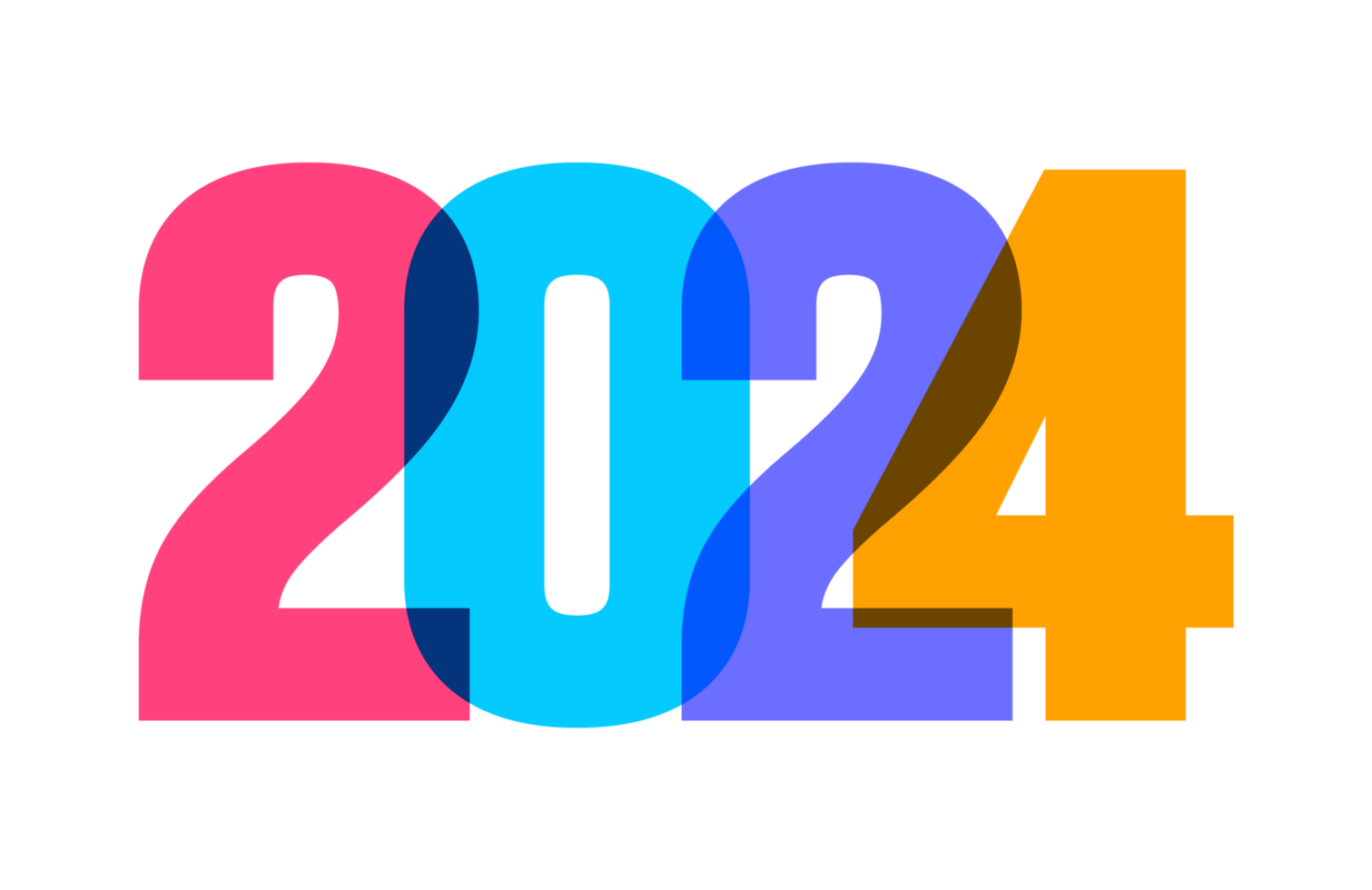 2024 glücklich Neu Jahr bunt Text Logo Typografie Design Konzept. Weihnachten Schöne Grüße mit 2024 Zahlen im das bilden von farbig befleckt Glas. Kunst Design Vorlage 2024. Kalligraphie Vektor Illustration. png