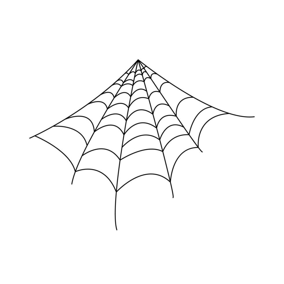 Spider web simple hand drawn vector outline illustration of doodle fancy Halloween scary decor elements, clipart perfect for Halloween party, cartoon spooky character