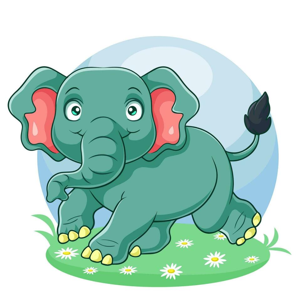 Cartoon happy elephant in the grass vector