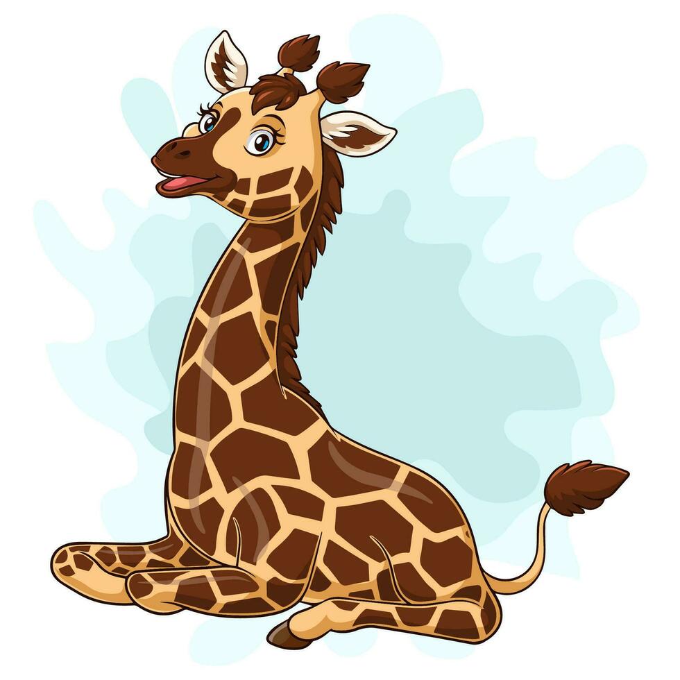 Cartoon funny little giraffe sitting vector